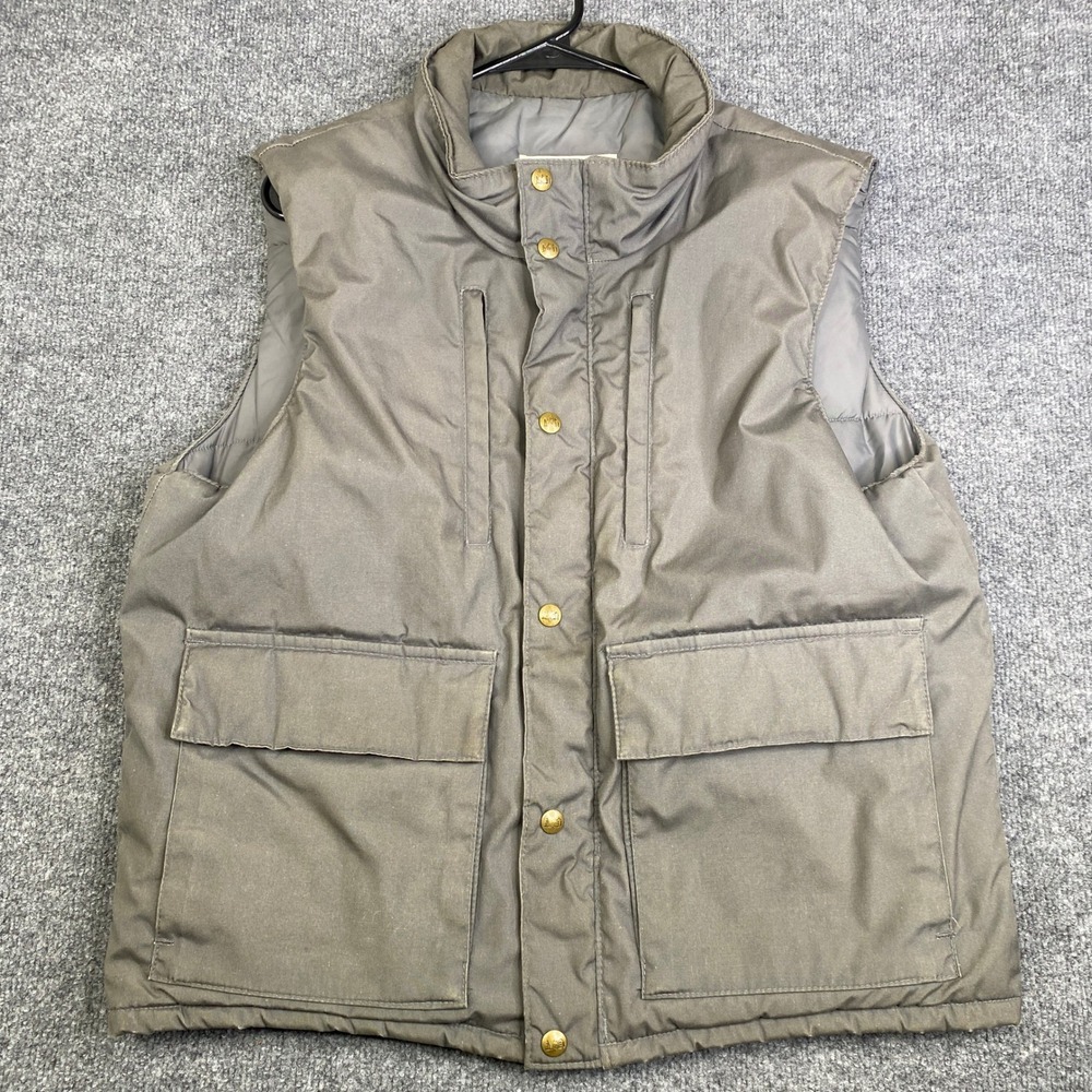 Vintage REI Mens Puffer Vest Gray Brown Snap Front Made in USA Large 842 142-063